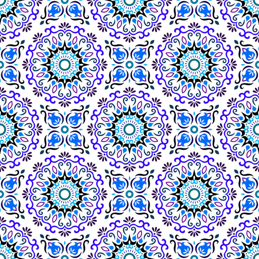 Blue - Turquoise - Purple Mandala Fabric - 174i