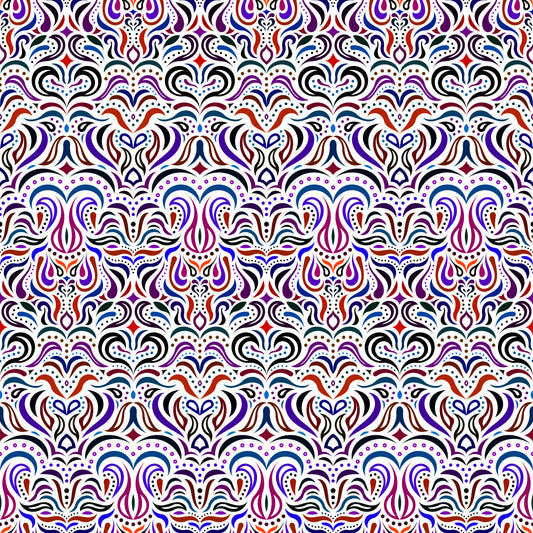 Red - Purple - Blue Abstract Doodle Fabric 1013.2i