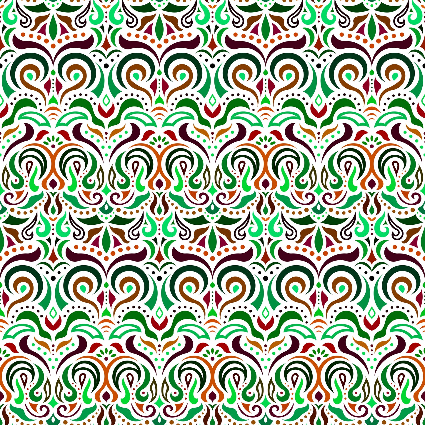 Green - Brown - Orange Abstract Doodle Fabric 1007i