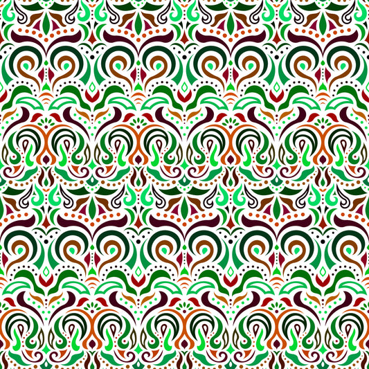 Green - Brown - Orange Abstract Doodle Fabric 1007i