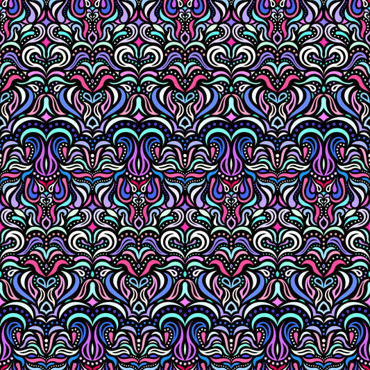 Pink - Turquoise - Purple - Blue Abstract Doodle Fabric 1013.2