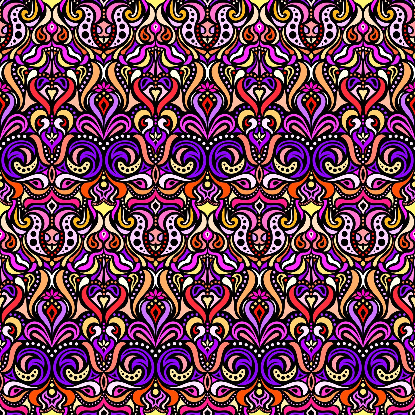 Purple - Orange - Yellow Abstract Doodle Fabric 1011.4