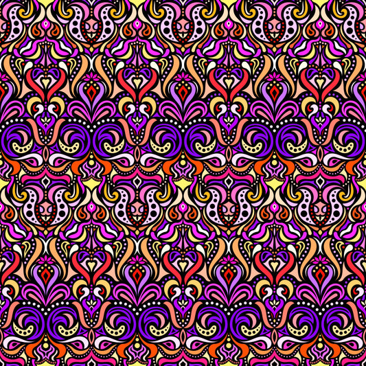 Purple - Orange - Yellow Abstract Doodle Fabric 1011.4