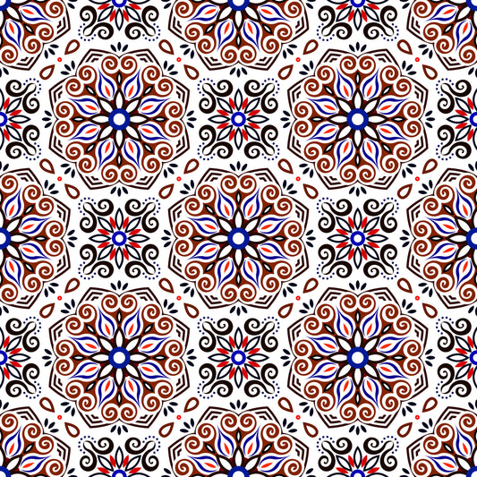Red - Blue Mandala Fabric - 203i