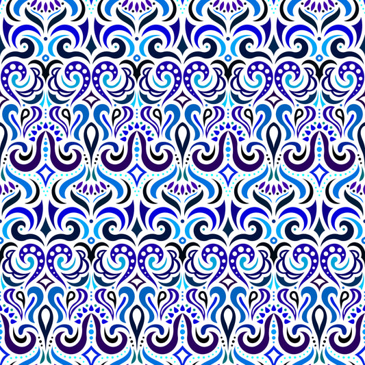 Blue - Turquoise Abstract Doodle Fabric 1001i