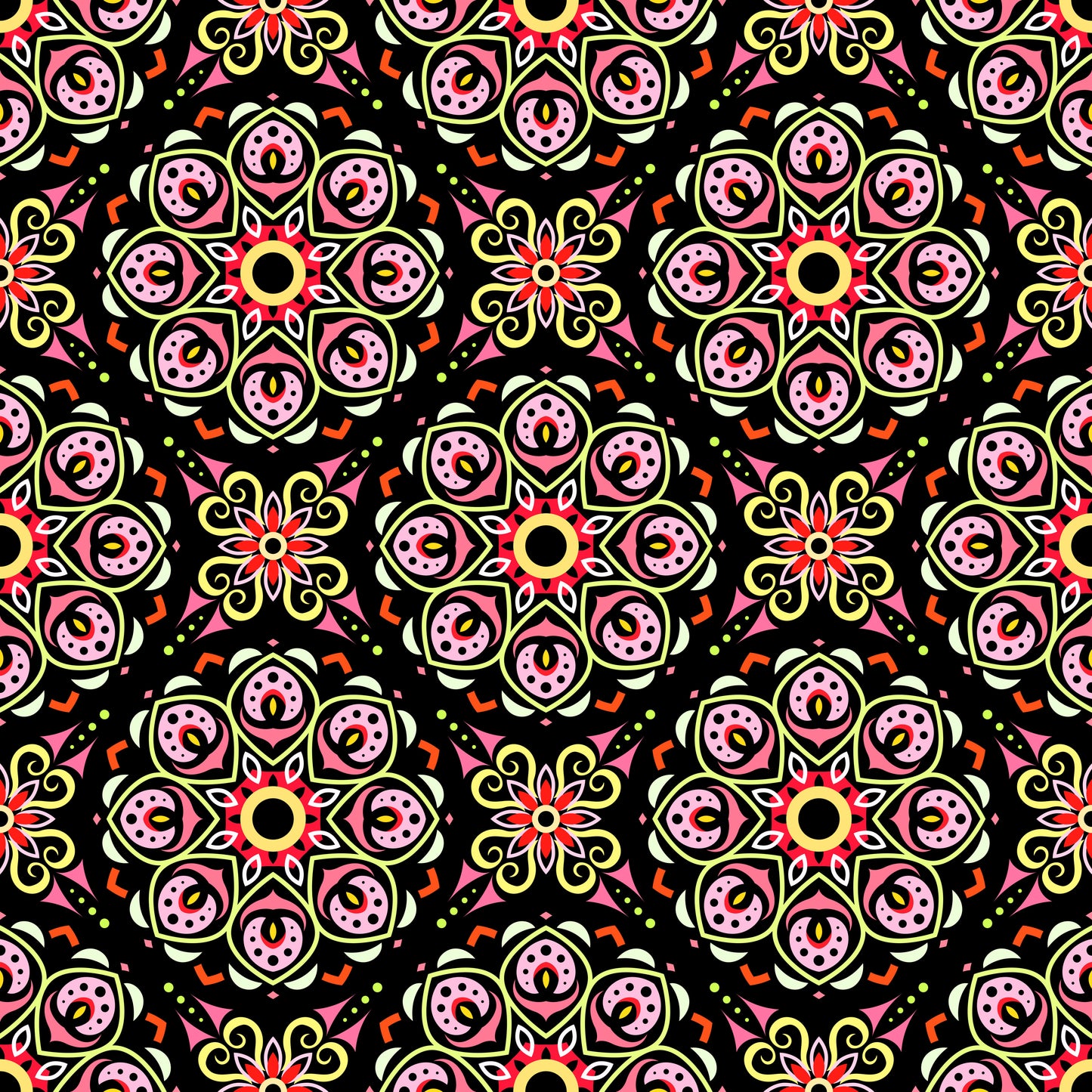 Red - Yellow Mandala Fabric - 183