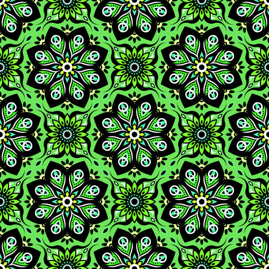 Green - Turquoise Mandala Fabric - 236