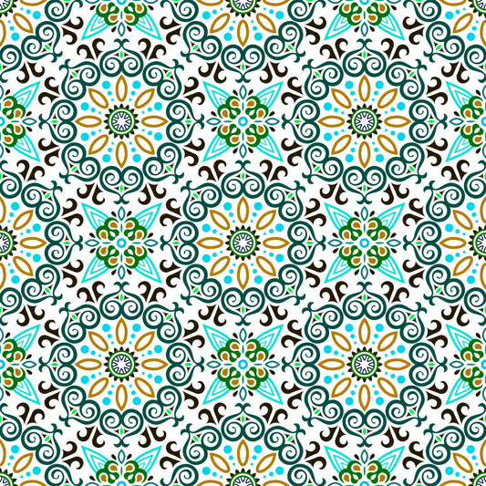 Turquoise - Yellow - Green Mandala Fabric - 138i