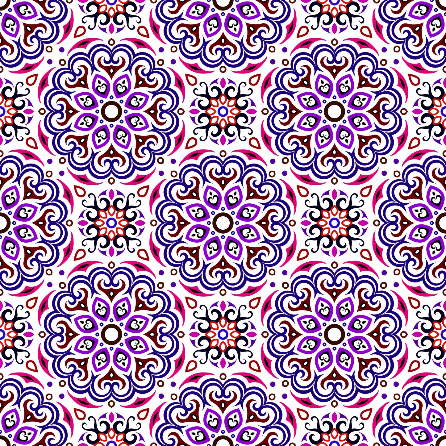 Purple - Pink - Red Mandala Fabric - 155i
