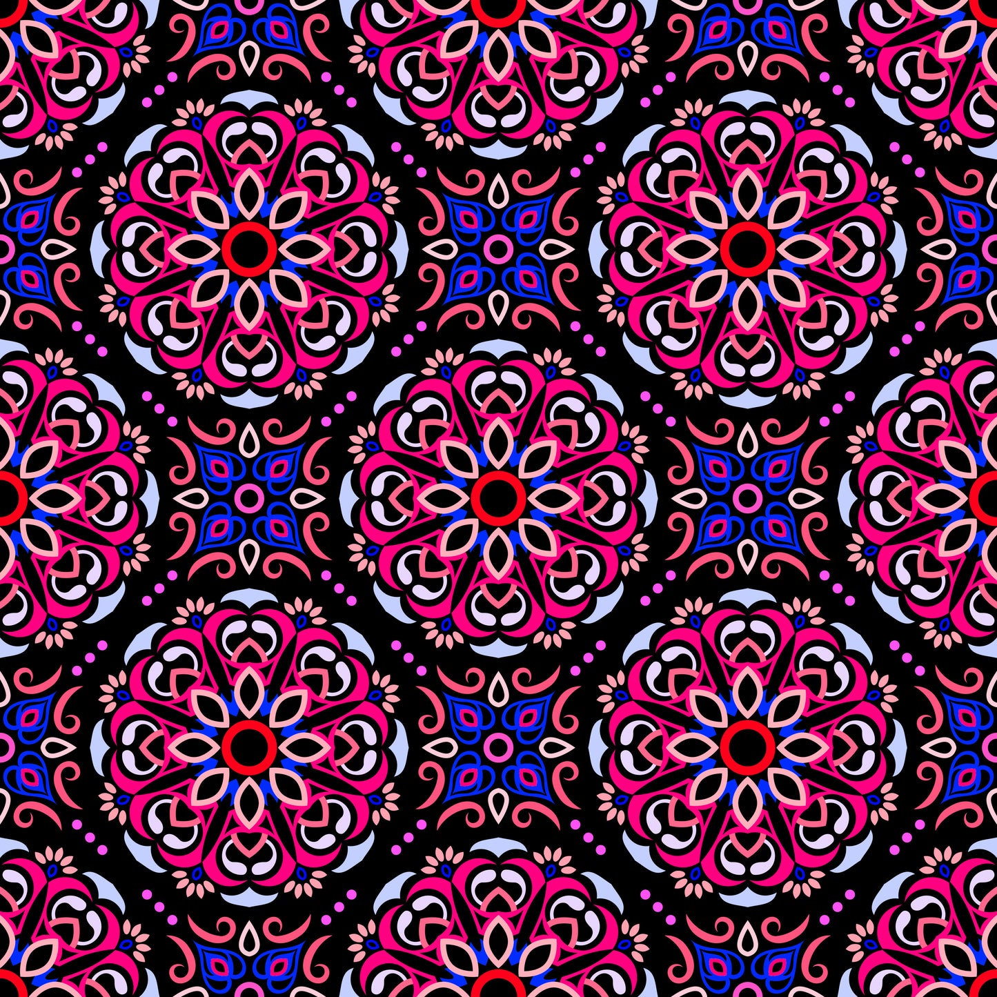 Pink - Blue - Red Mandala Fabric - 160