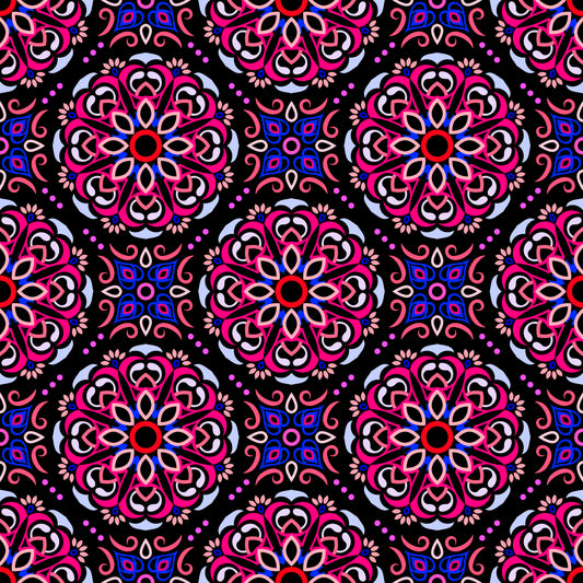 Pink - Blue - Red Mandala Fabric - 160