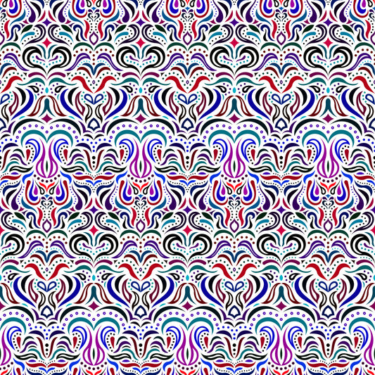 Turquoise - Red - Blue - Purple Abstract Doodle Fabric 1013.2i