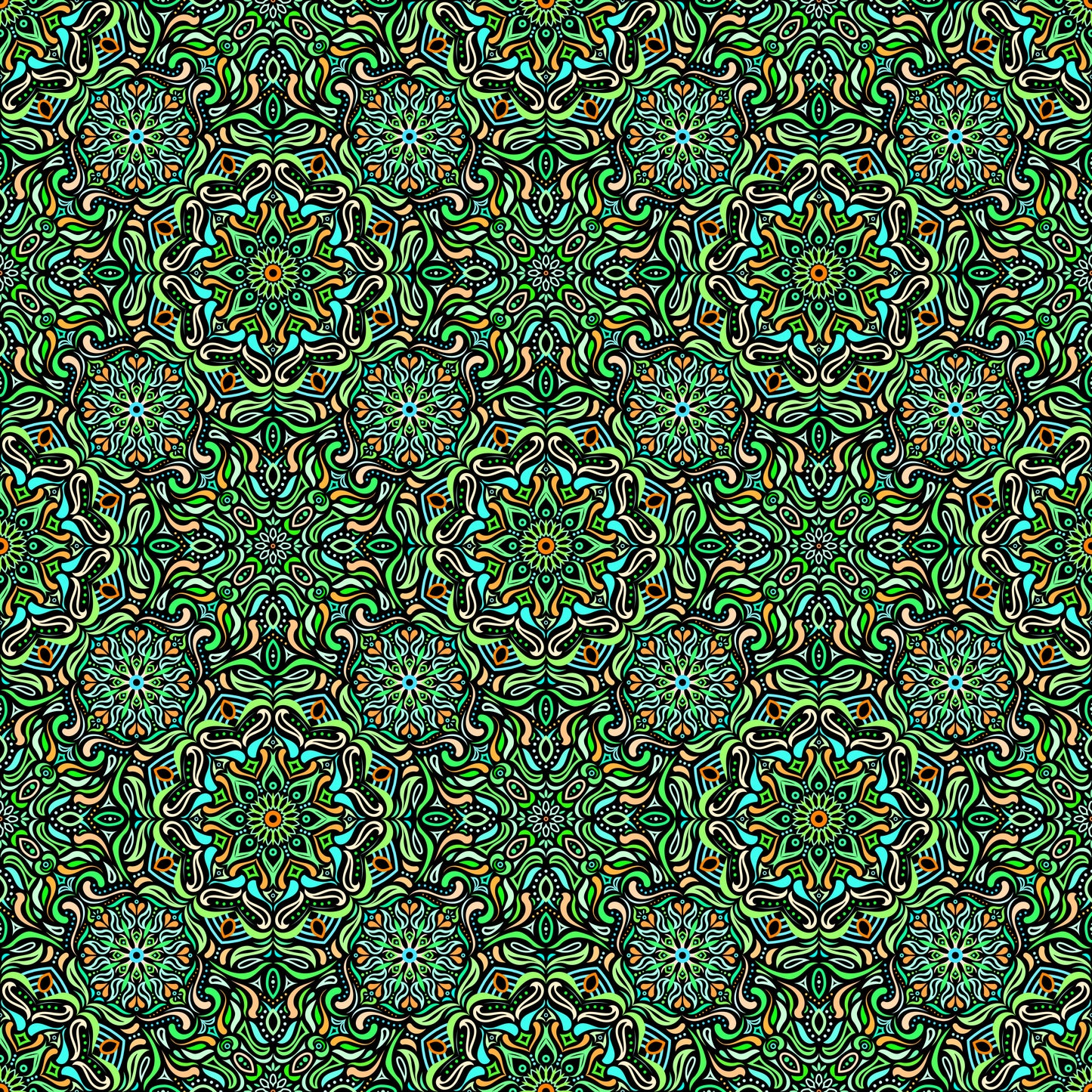 Green - Yellow - Turquoise Mandala Fabric 2009.4
