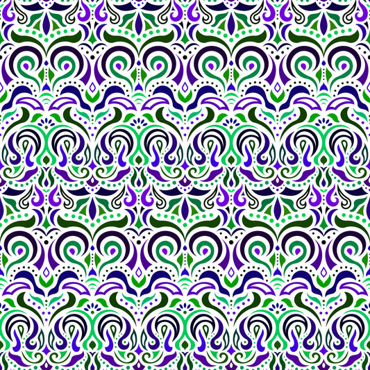 Green - Purple Abstract Doodle Fabric 1007i