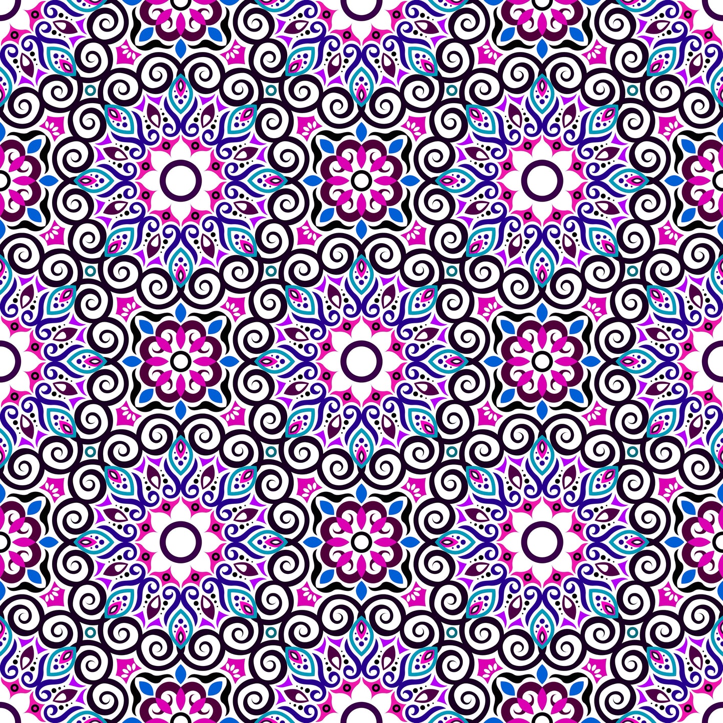 Pink - Purple - Blue Mandala Fabric - 125i