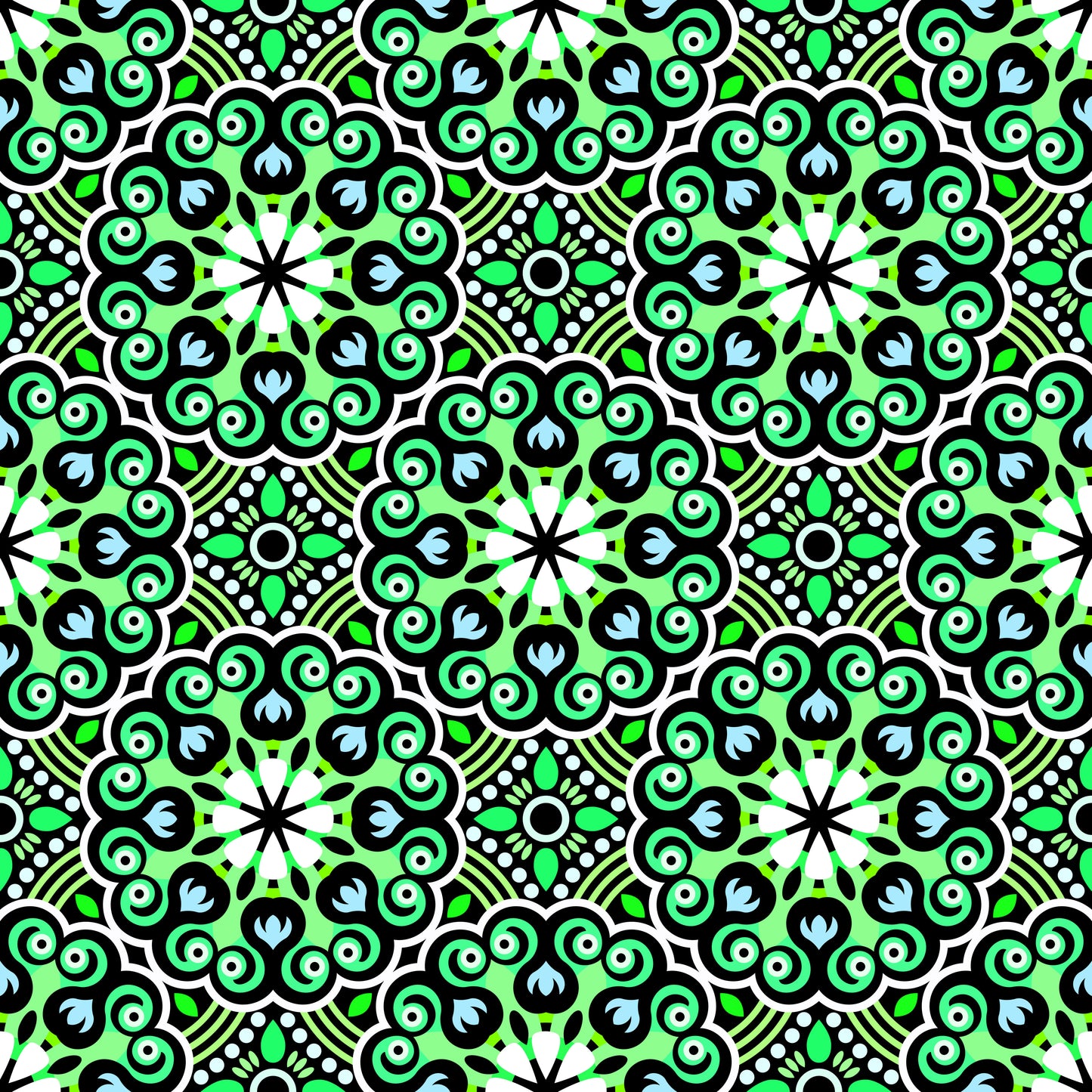Green - Turquoise Mandala Fabric - 132