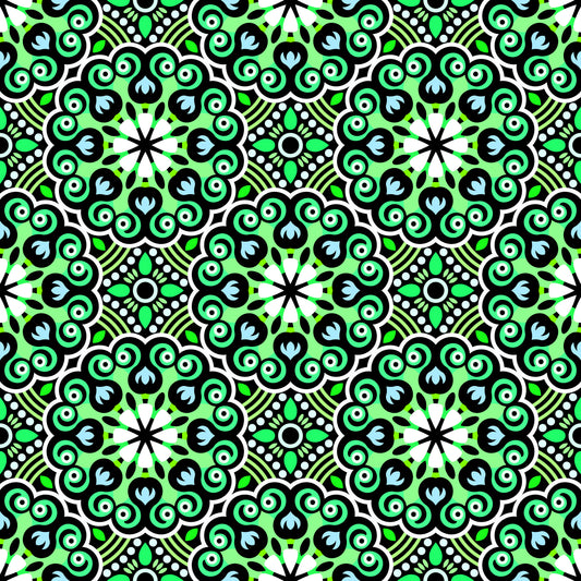 Green - Turquoise Mandala Fabric - 132