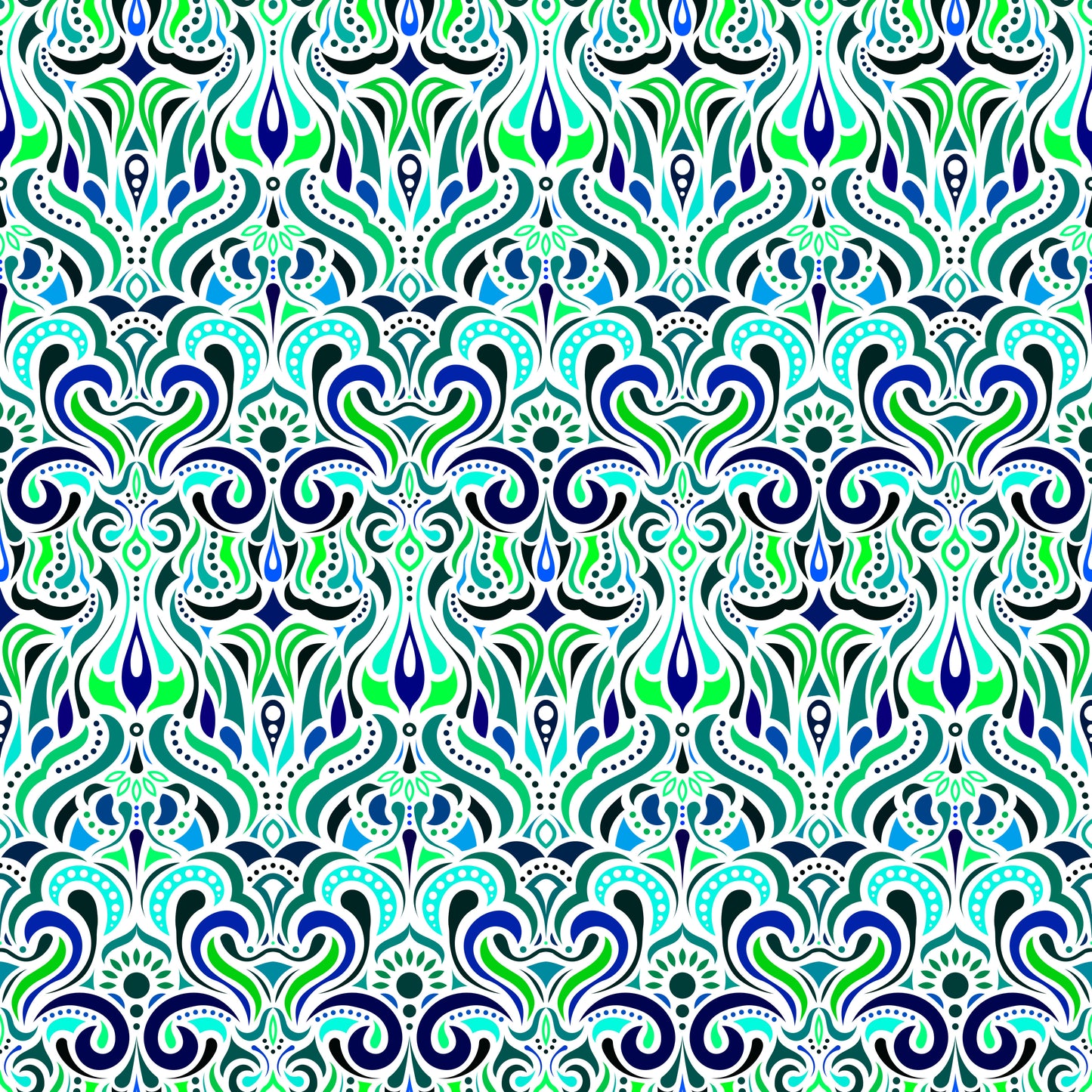 Turquoise - Blue - Green Abstract Doodle Fabric 1012i