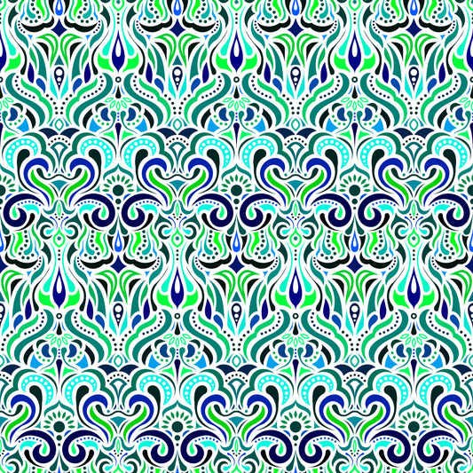 Turquoise - Blue - Green Abstract Doodle Fabric 1012i