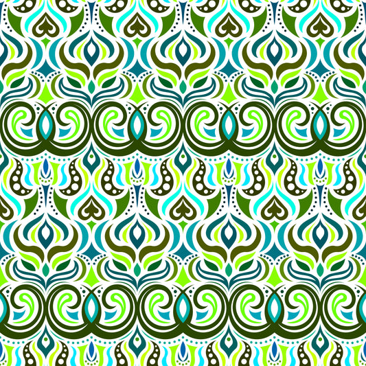 Green - Turquoise Abstract Doodle Fabric 1009.7i