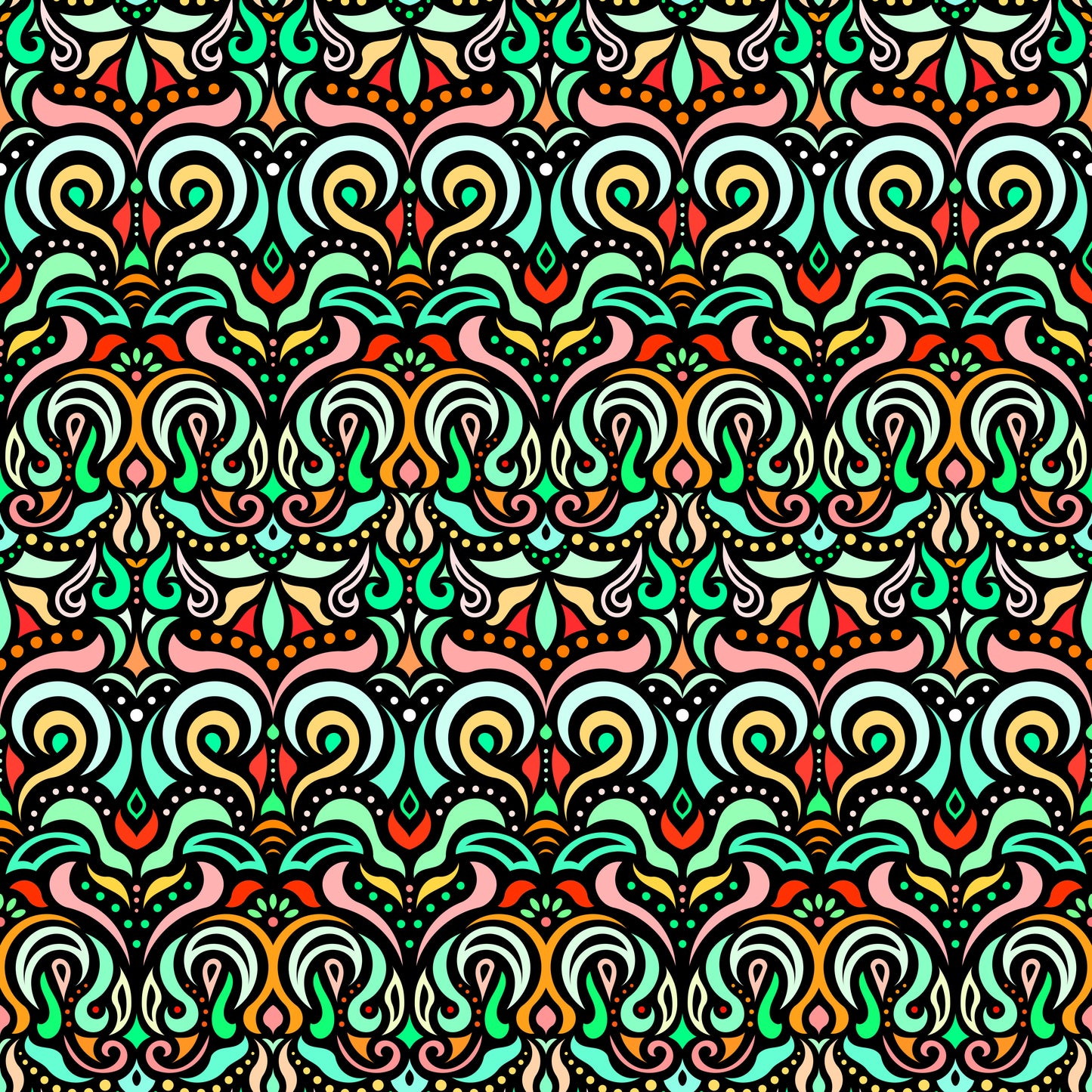 Green - Yellow - Orange Abstract Doodle Fabric 1007