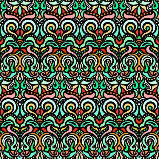 Green - Yellow - Orange Abstract Doodle Fabric 1007