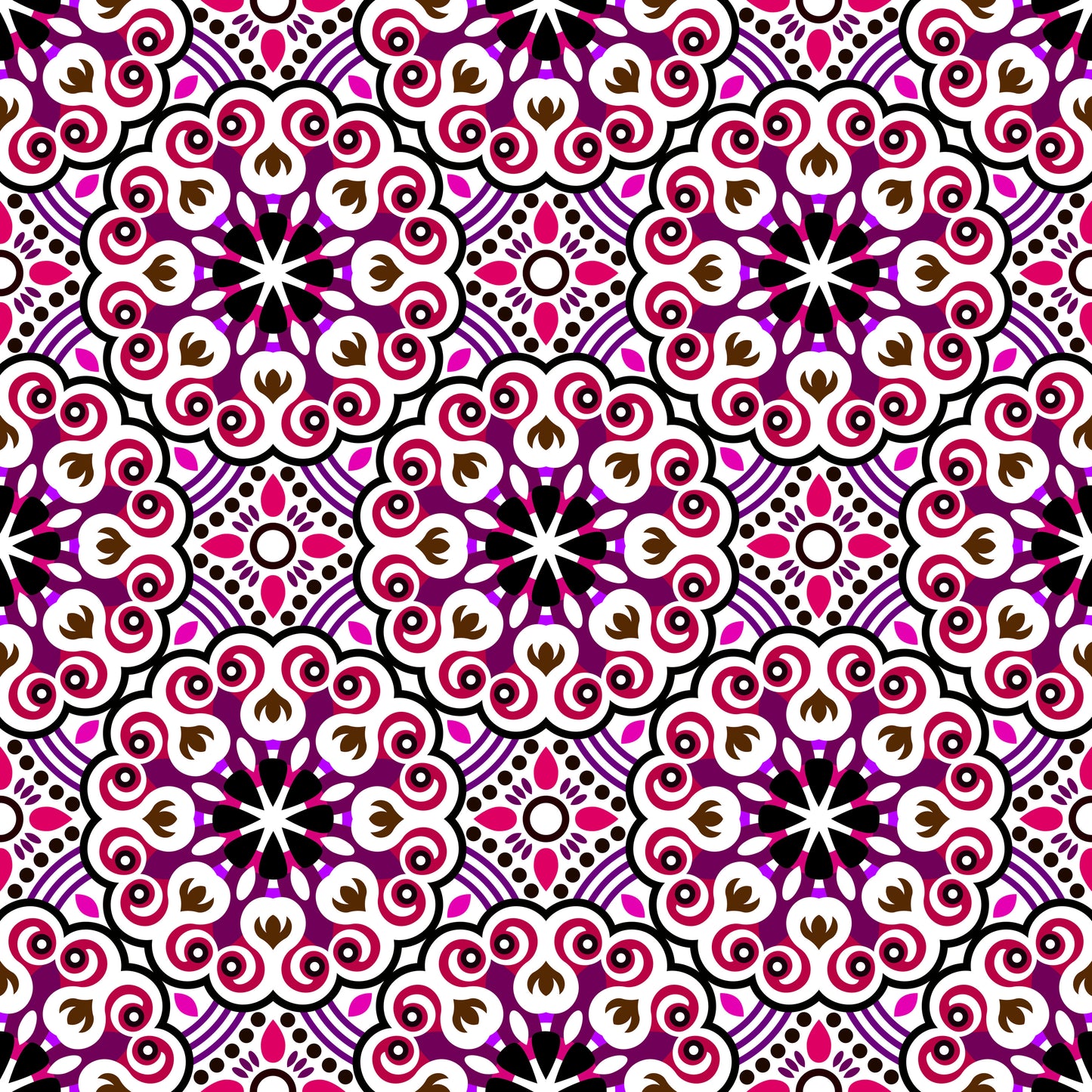 Pink - Red - Purple Mandala Fabric - 132i