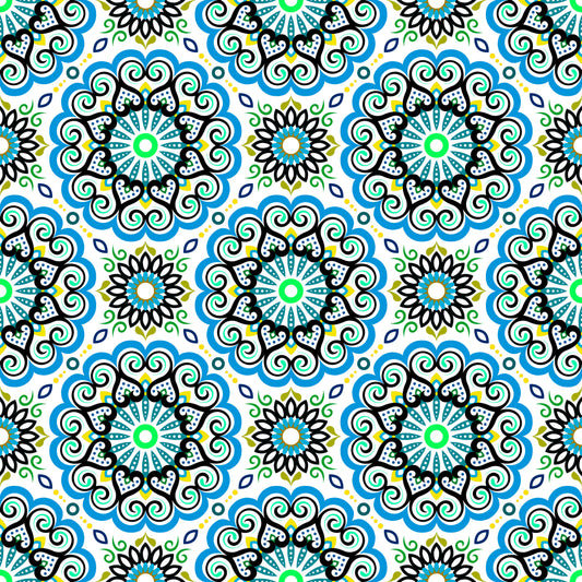 Blue - Turquoise - Yellow Mandala Fabric - 179i