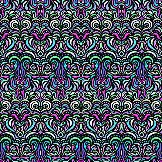 Purple - Green - Blue Abstract Doodle Fabric 1013.2
