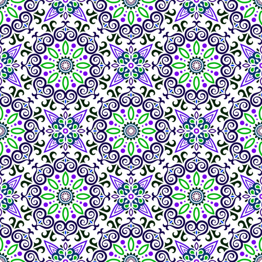 Purple - Blue - Green Mandala Fabric - 138i