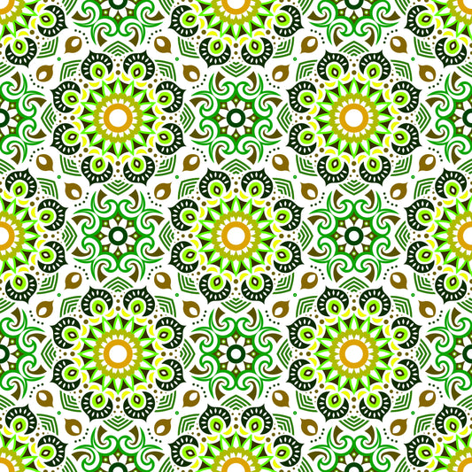 Green - Yellow - Brown Mandala Fabric - 193i