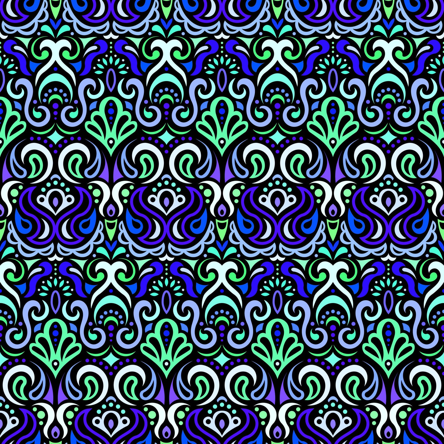 Turquoise - Blue - Green Abstract Doodle Fabric 1002