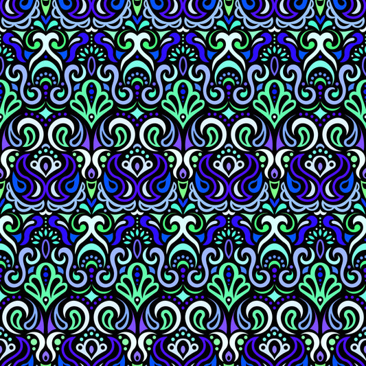 Turquoise - Blue - Green Abstract Doodle Fabric 1002