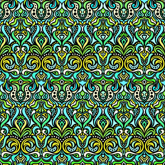 Turquoise - Green - Yellow Abstract Doodle Fabric 1011.4