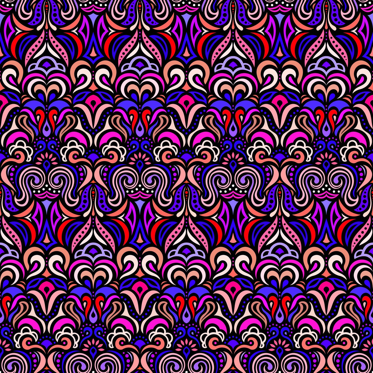 Blue - Red - Purple Abstract Doodle Fabric 1008.3
