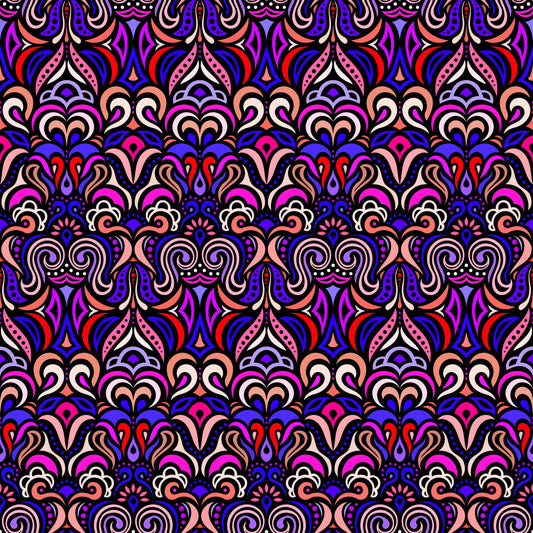 Blue - Red - Purple Abstract Doodle Fabric 1008.3