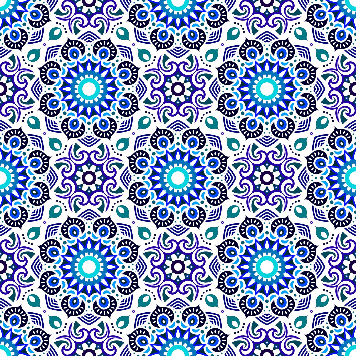 Turquoise - Blue Mandala Fabric - 193i