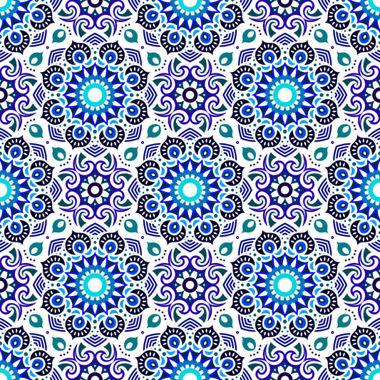 Turquoise - Blue Mandala Fabric - 193i