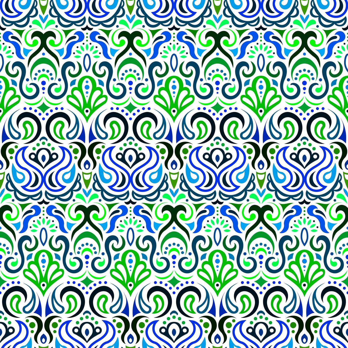 Blue - Green Abstract Doodle Fabric 1002i