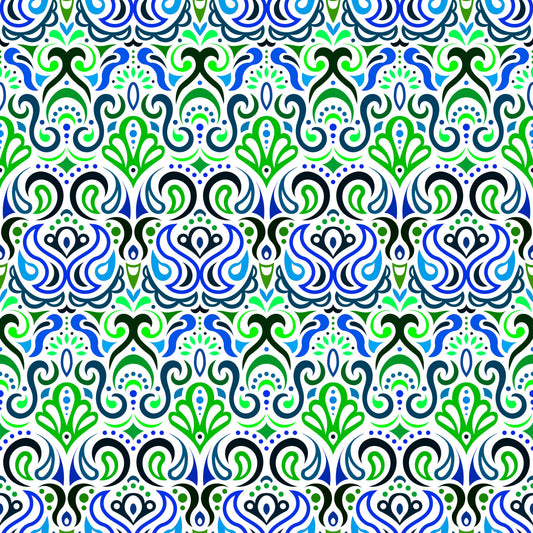 Blue - Green Abstract Doodle Fabric 1002i