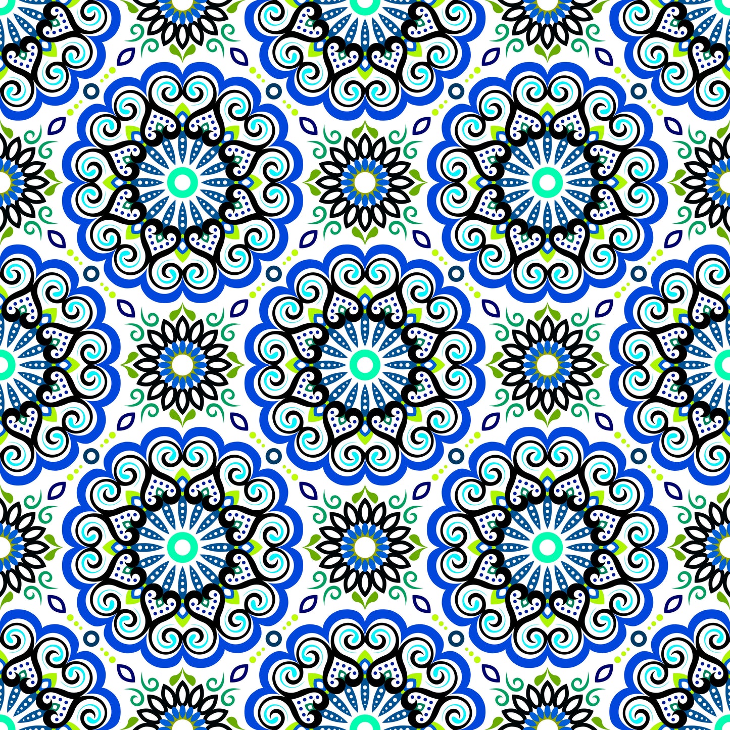 Blue - Green - Turquoise Mandala Fabric - 179i