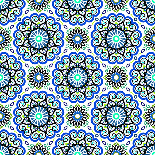 Blue - Green - Turquoise Mandala Fabric - 179i