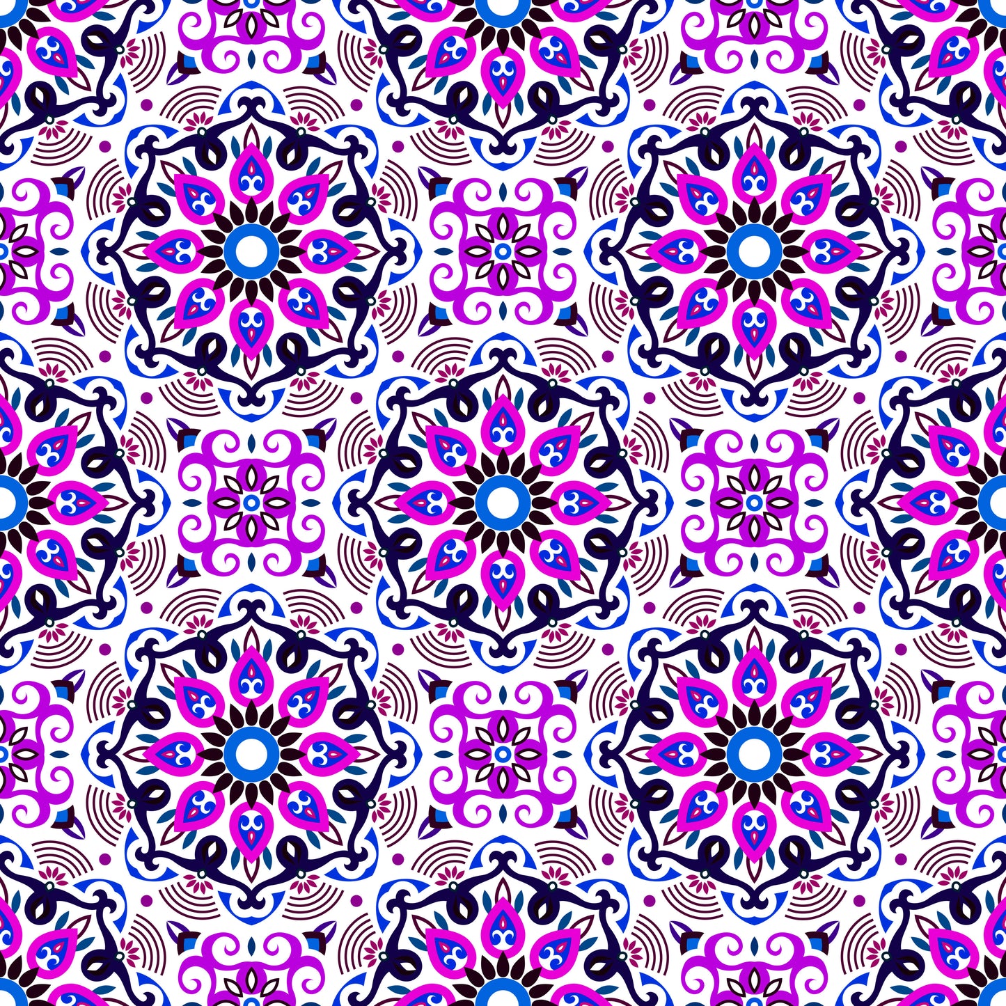 Purple - Blue - Pink Mandala Fabric - 140i