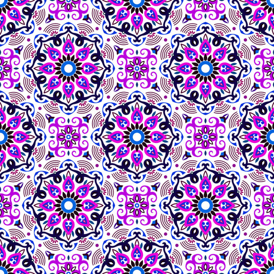 Purple - Blue - Pink Mandala Fabric - 140i