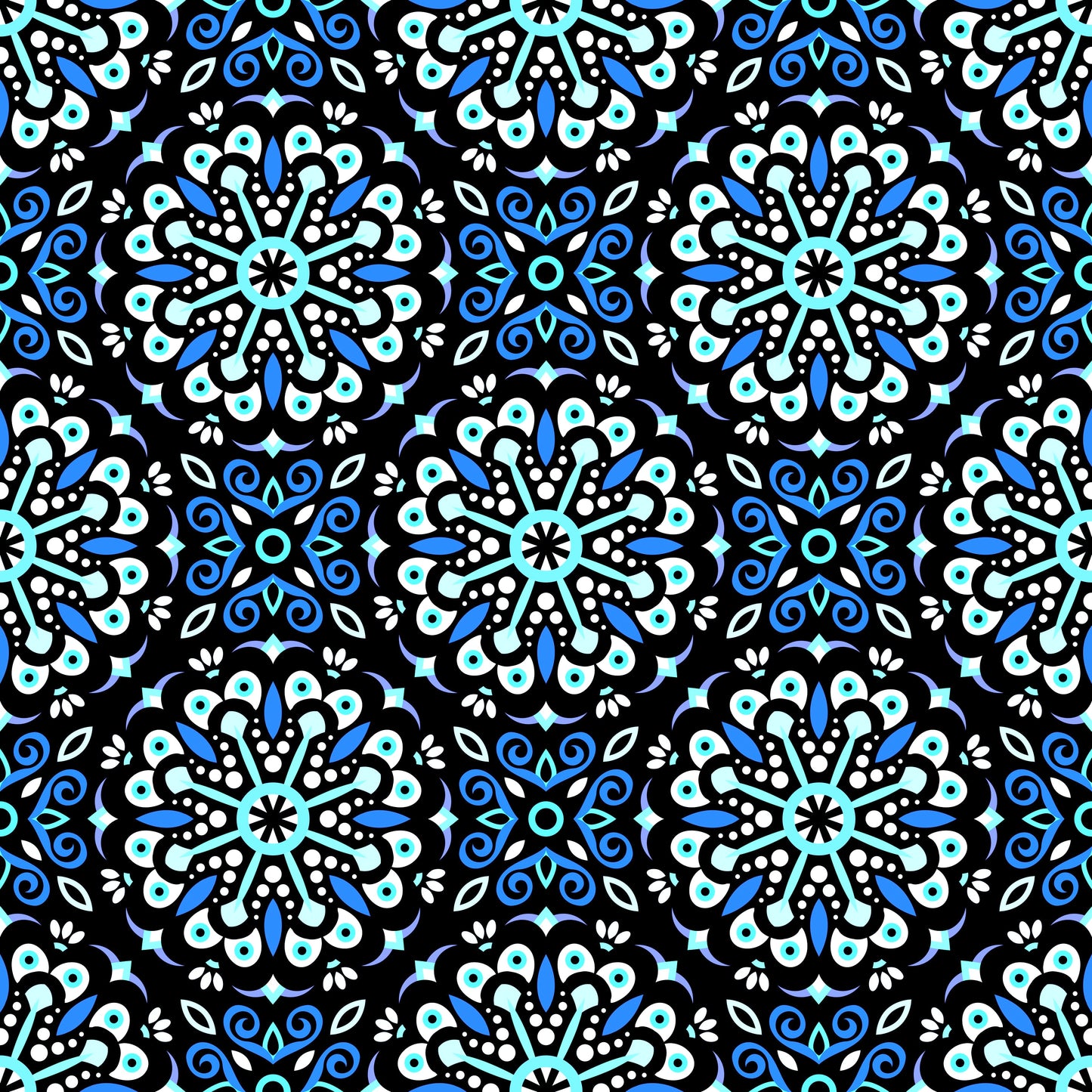 Blue - Turquoise Mandala Fabric - 156