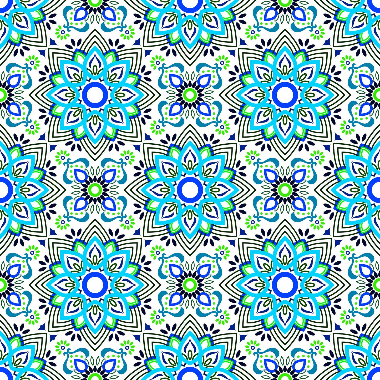 Turquoise - Green - Blue Mandala Fabric - 145i