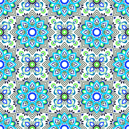 Turquoise - Green - Blue Mandala Fabric - 145i