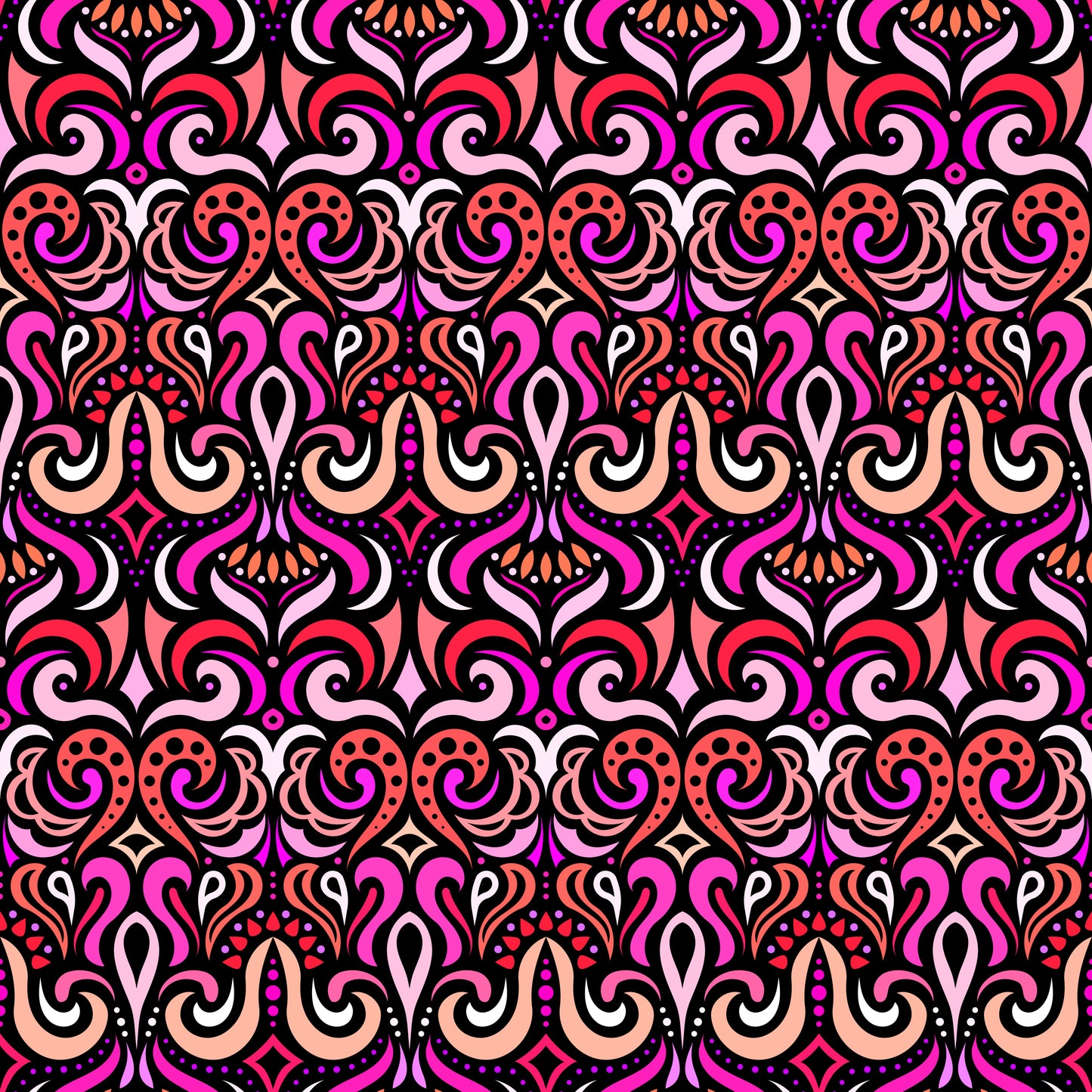 Red - Pink Abstract Doodle Fabric 1001