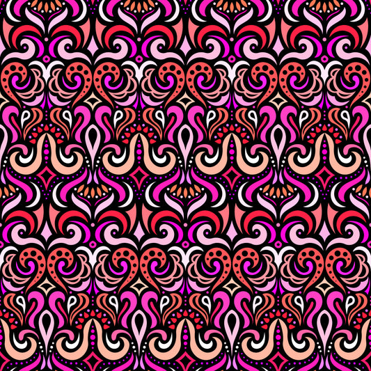 Red - Pink Abstract Doodle Fabric 1001