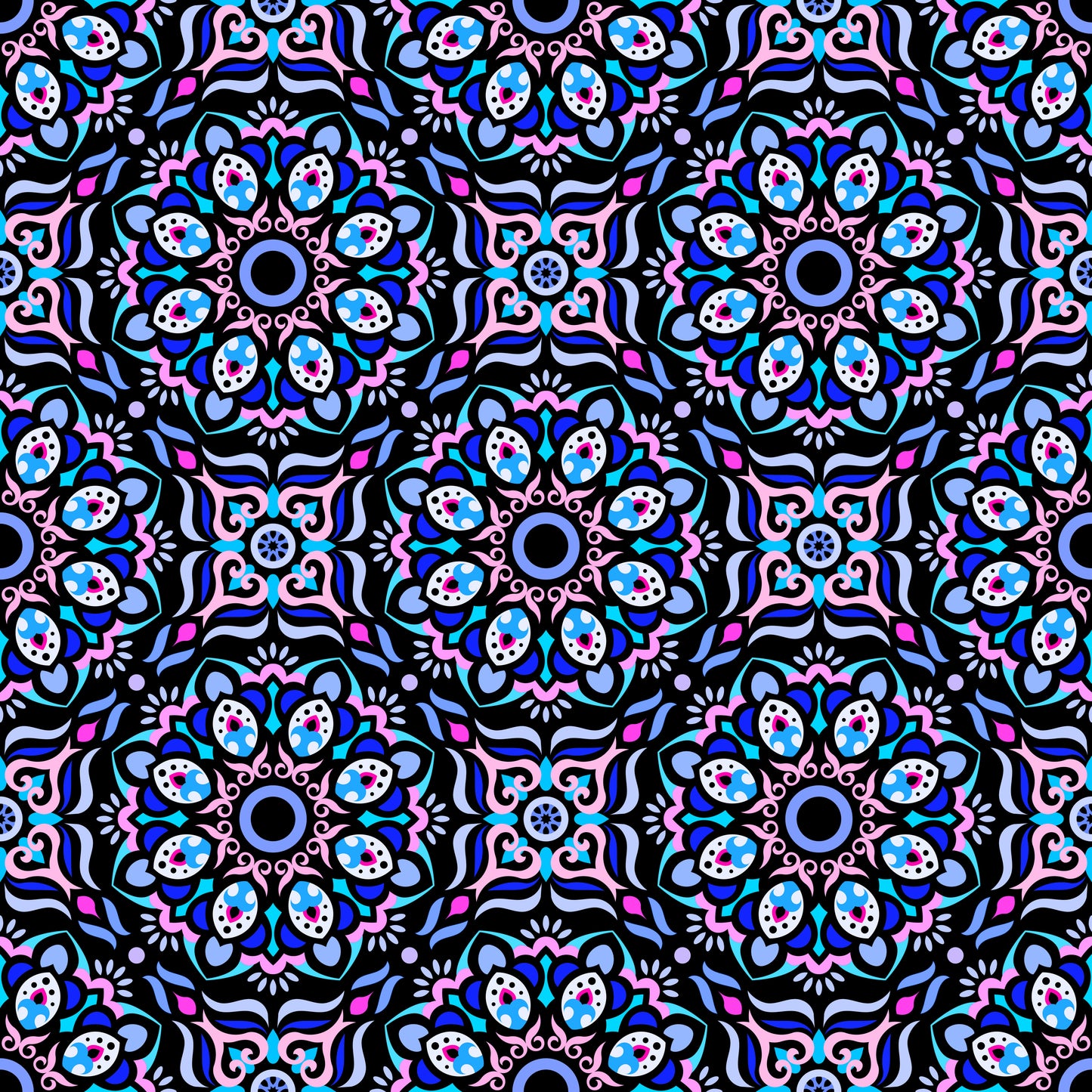 Blue - Pink - Turquoise Mandala Fabric - 186